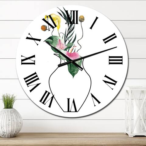 Designart 'Composition With Minimalistic Floral Bouquet V' Casual wall clock