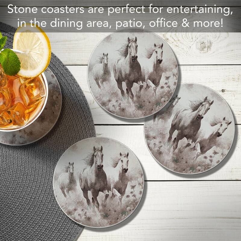 Forever Free 4 Pack Round Absorbent Stone Coasters with Protective Cork Backing Manufactured in The USA