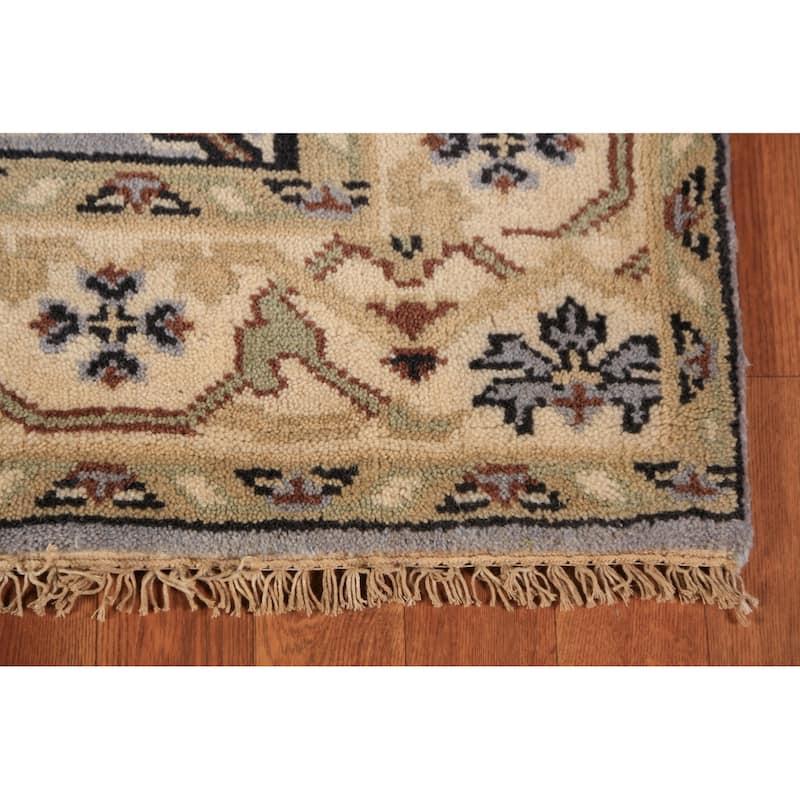 Light Blue Oushak Oriental Rug Floral Handmade Wool Carpet - 4'1"x 5'11"