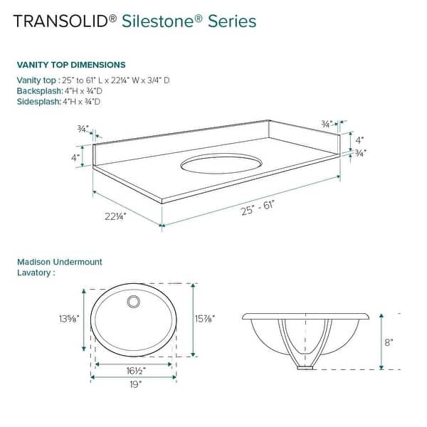 Transolid VT43.5x22-1OU-1 Silestone 44" Quartz Vanity Top with