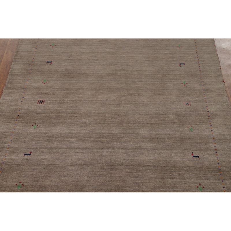 Hand Knotted Oriental 100% Wool Carpet Tribal Animal Pictorial Brown Gabbeh Area Rug - 8' 0'' X 5' 2''