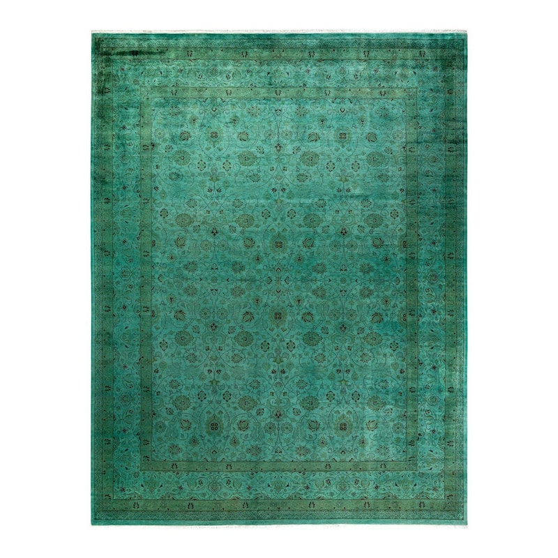 Fine Vibrance, One-of-a-Kind Hand-Knotted Area Rug - Green, 9' 1" x 11' 10" - 9' 1" x 11' 10"