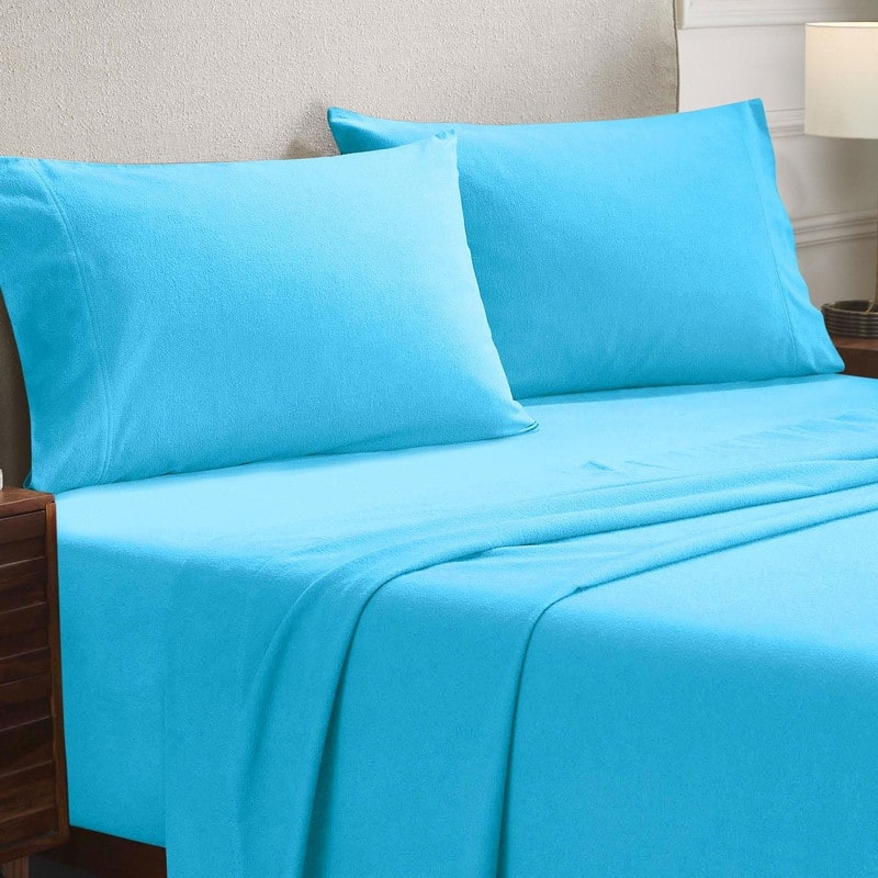 Superior Solid Flannel Cotton Fuzzy Pillowcases, Set of 2 - King - Blue