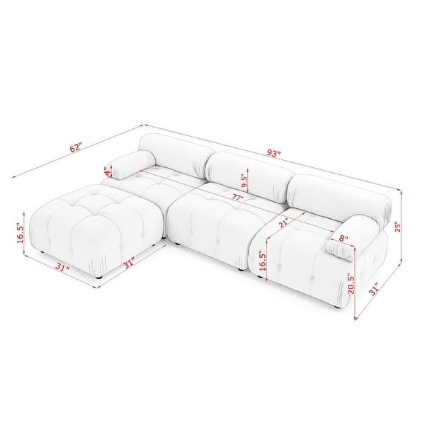 Versatile LShaped Modular Sectional Sofa, Reversible Ottoman, Button