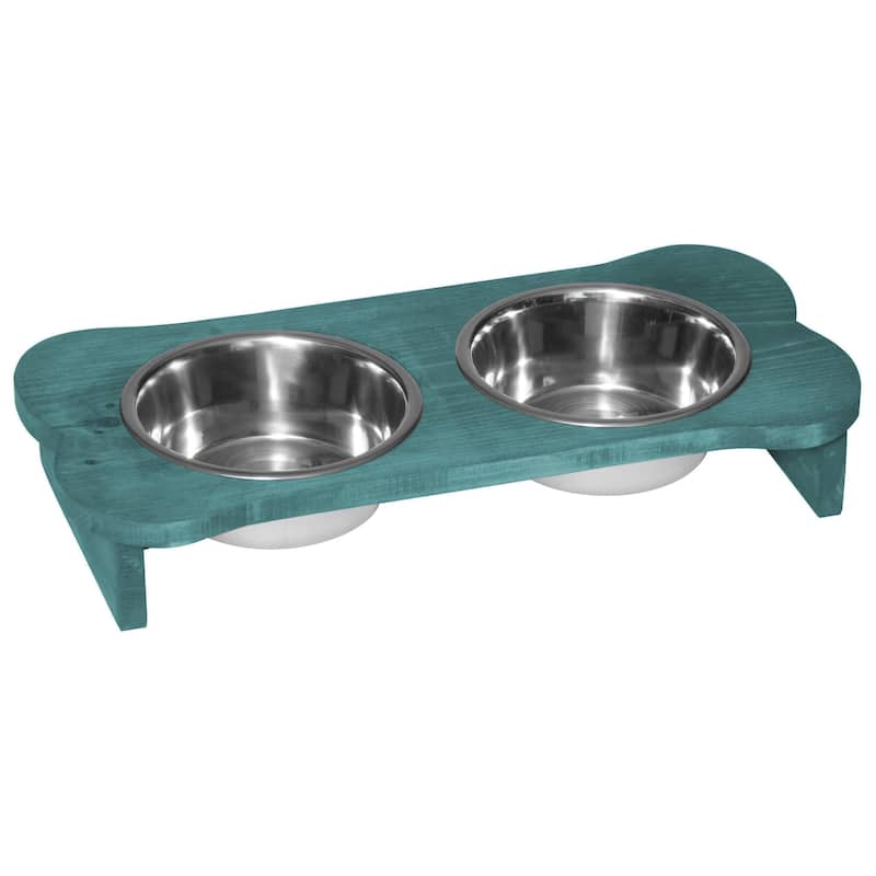 Amish Made Pine Bone-Shaped Dog Dish - Sea Foam Green - Low Feeder
