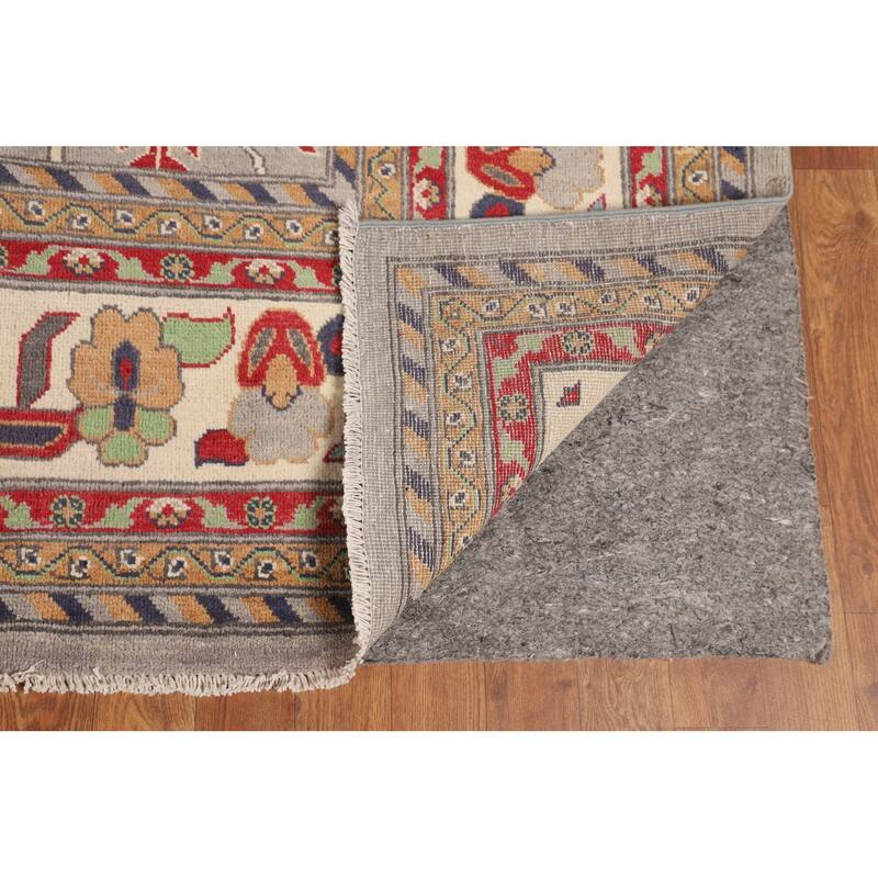 Grey Traditional Kazak Rug Hand-Knotted Wool Carpet - 9'7" x 13'2"