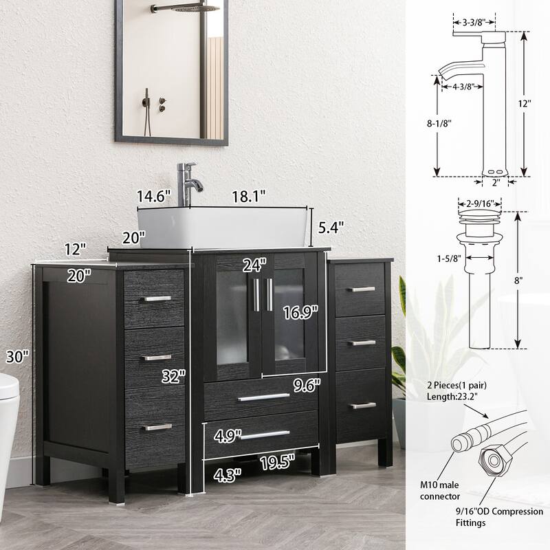48" Bathroom Vanity Set Vessel Sink Faucet W/ Small Cabinet Combo