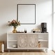 preview thumbnail 4 of 5, Distressed White Wood Curio Cabinet with Carved Fir Doors and Shelving - Mid-Century Console Table