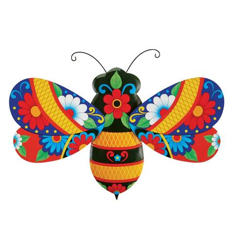 Colorful Bee Iron Outdoor Hanging Wall Art - 18.750 x 12.250 x 1.250