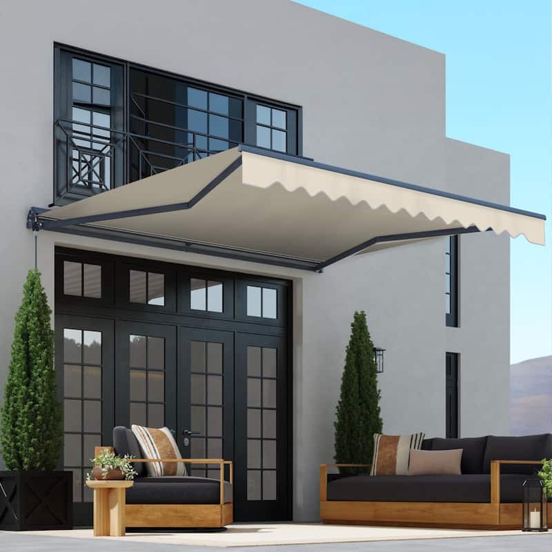 ALEKO Moroccan Semi-Cassette Motorized Patio Awning - Ivory Cream - 12 x 10 Feet - 12 x 10 feet