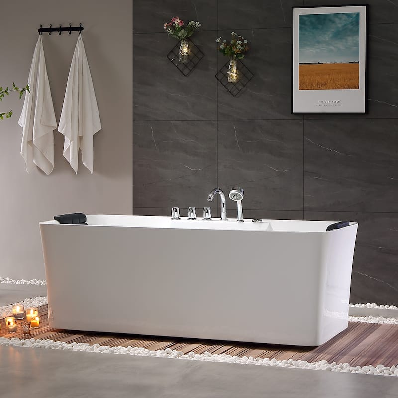 67" x 32" Freestanding Whirlpool Acrylic Bathtub with Faucet