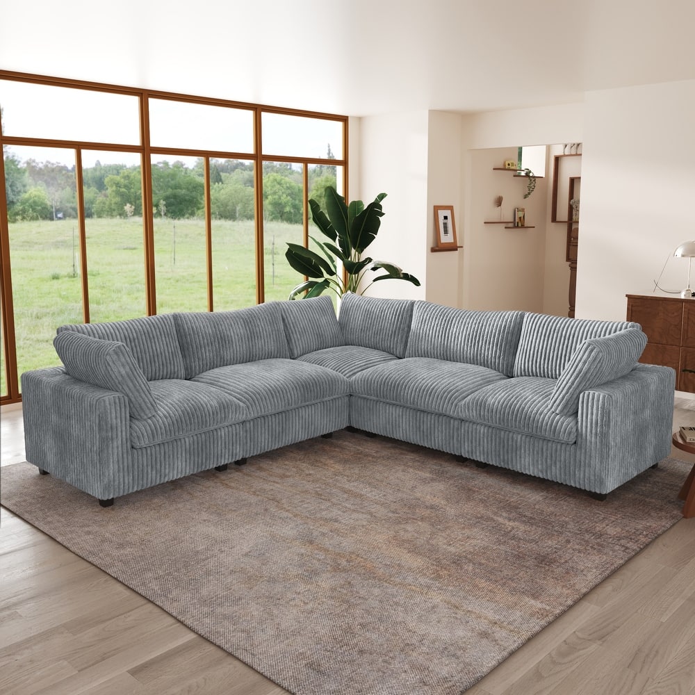 118'' Large Cloud Plush Corner Sectional Sofa Couch with Ottoman for Living Room Set