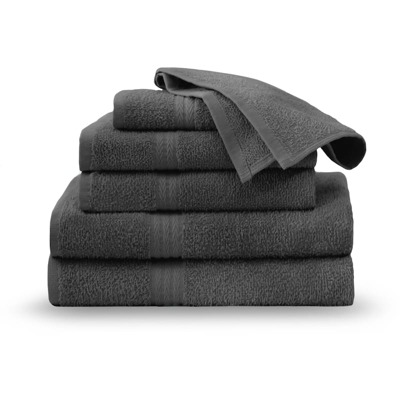 Superior Miami 100% Cotton 6-Piece Towel Set - Lightweight & Quick Drying - 6-Piece - Charcoal