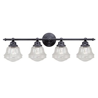 Huntley 4-Light 32 in. W Oil Rubbed Bronze Bathroom Vanity Lighting Fixture, Clear Seeded Schoolhouse Glass, LED Compatible