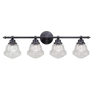 Huntley 4-Light 32 in. W Oil Rubbed Bronze Bathroom Vanity Lighting Fixture, Clear Seeded Schoolhouse Glass, LED Compatible