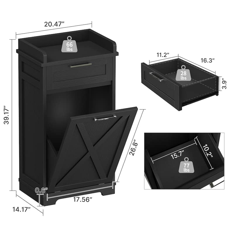 Kitchen Wooden Tilt Out Trash Can Cabinet Freestanding Trash Bin Holder