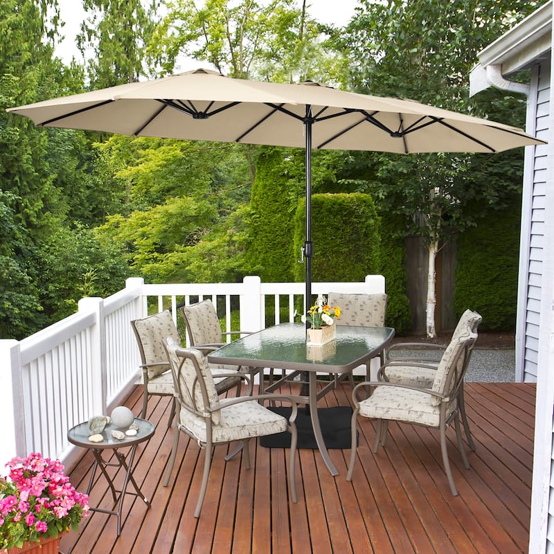 Costway 15FT Double-Sided Twin Patio Umbrella Outdoor Market W/ Crank