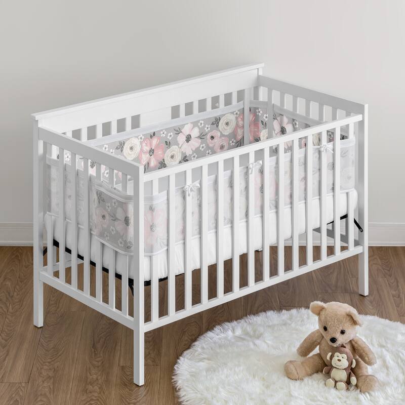 Sweet Jojo Designs + BreathableBaby Breathable Mesh Crib Liner Grey Boho Floral Girl -Bohemian Watercolor Flower