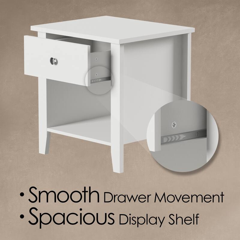 Lavish Home End Table with Drawer and Shelf, White
