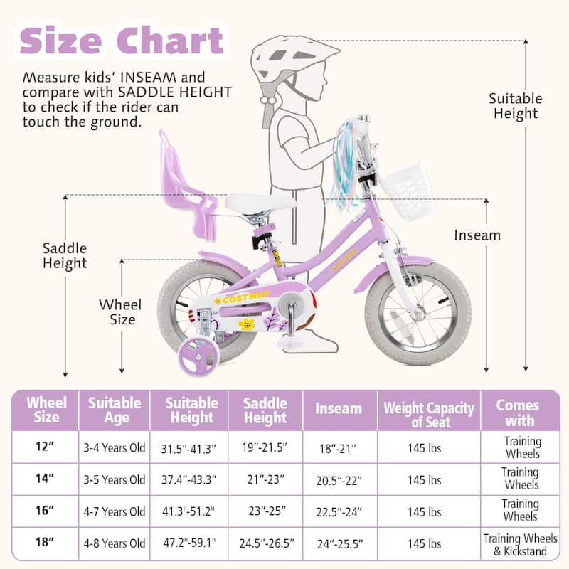 Costway 16" Kids Bicycle with Basket Doll Seat Colorful Streamers - See Details