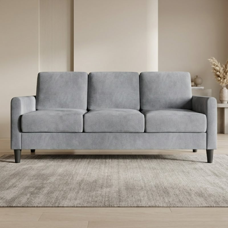 Clayfell Goliad Velvet Arm Sofa with Pocket Spring, Soft Cushions, Clean Lines Design - Grey