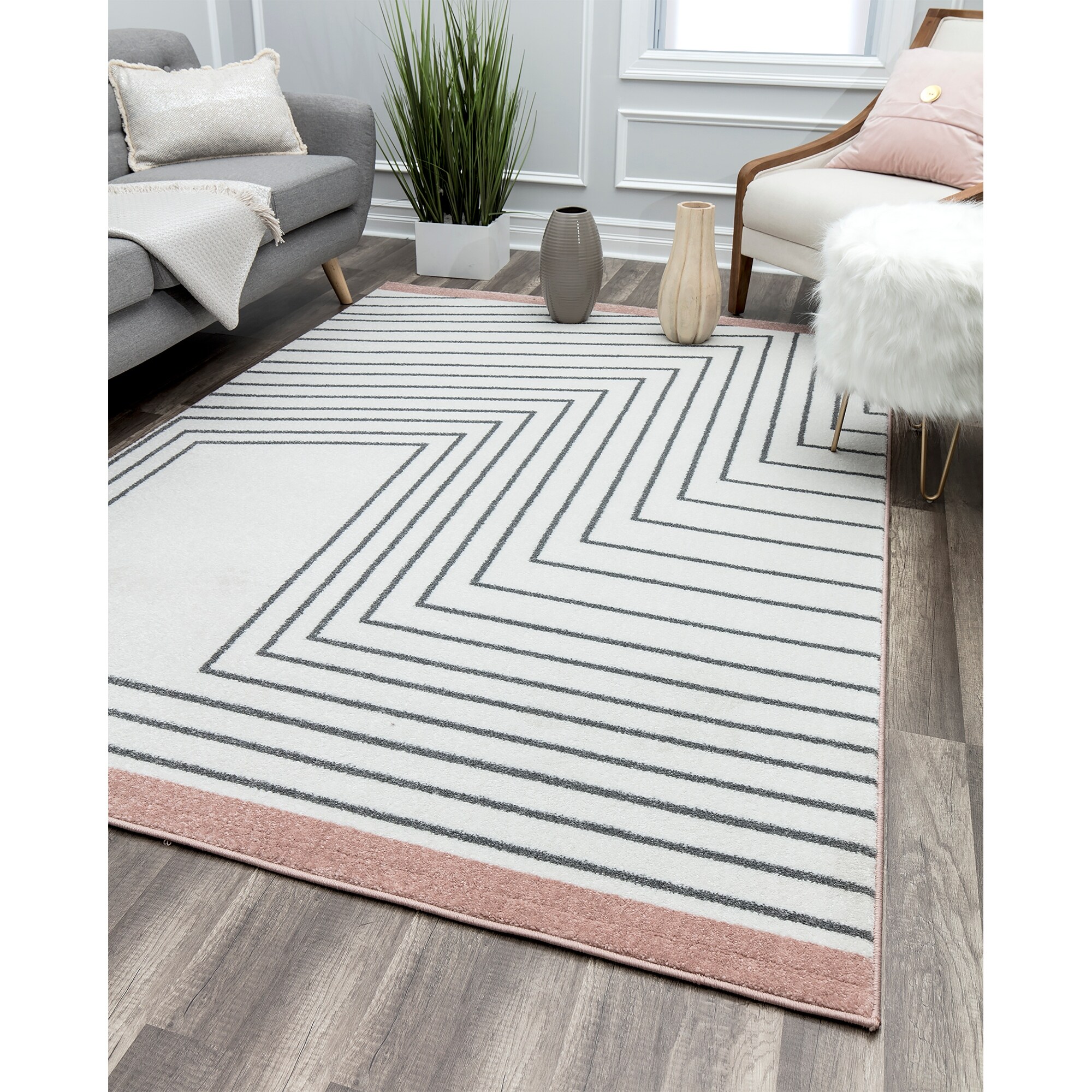 7'8" x 10'4" Contemporary Stripes 8x11 Area Rug Modern Geometric Carpet Approx 