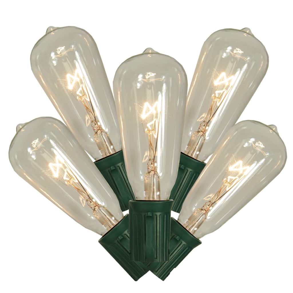 10-Count Clear and Green Transparent ST40 Edison Style Patio Lights 9 ft Green Wire - 9'