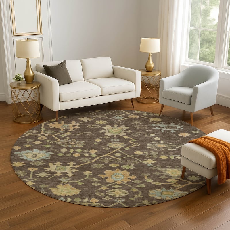 Premium Washable Super Soft Farmhouse Traditional Mayfield Rug - Brown - 8' x 8'