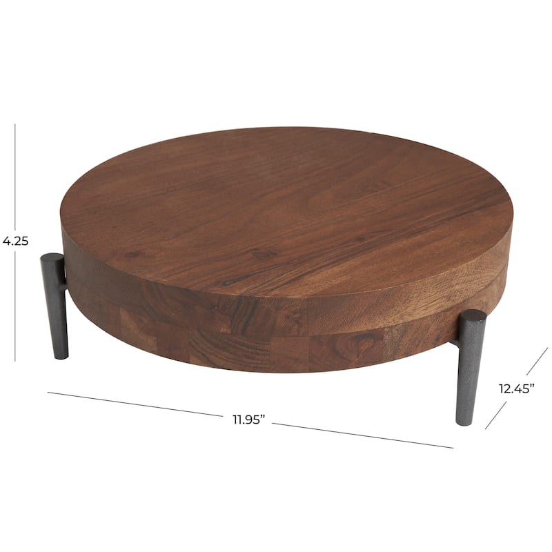 Mango Wood Living Room Decor Tray with Black Metal Legs - Cream or Brown - Roche River Decor