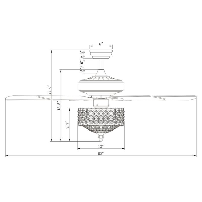 Riane Chrome 52-Inch 5-Blade Metal/Crystal Drum Shade Lighted Ceiling Fan (Includes Remote)
