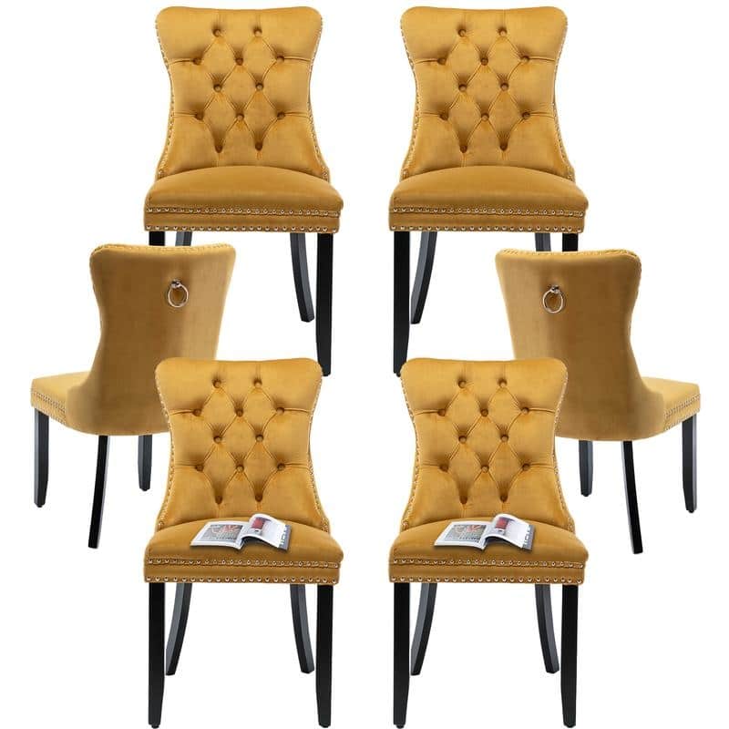 High-end Tufted Velvet Upholstered Nailhead Dining Chair Set of 6 - Set of 6 - Yellow