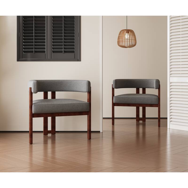 Modern Accent Chair Chenille Upholstered Armchair With Open Back 3 Legs Barrel Dining Chair Comfy Side Chair Set Of 2