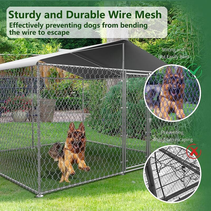 Large Dog Kennel Outdoor, Heavy Duty Outdoor Dog Kennel Chain Link Dog Cage Dog Playpen Dogs Run