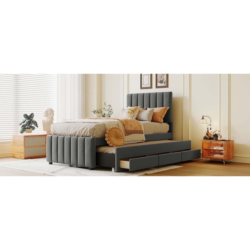 Platform Bed with Trundle and 3 Drawers
