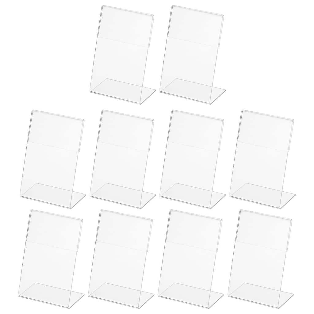 Mini Acrylic Sign Display Holder 2.4x3.5", Slant Back Name Tag Vertical 10pcs - Clear