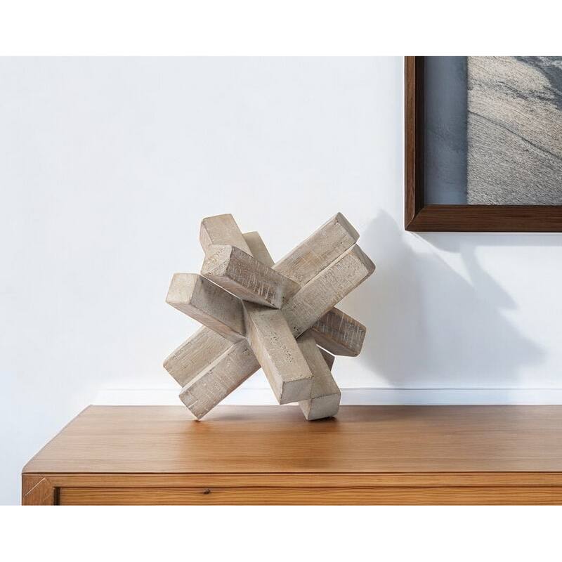 HomeRoots 6" Brown Solid Wood Abstract Geometric Tabletop Sculpture