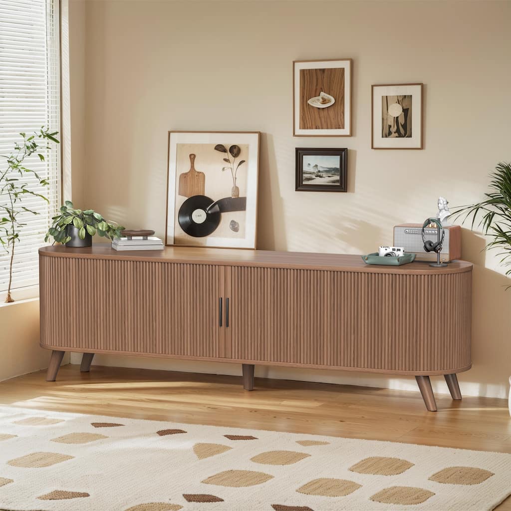 71" Mid Century Modern Entertainment Center w/Curved Edge for TV