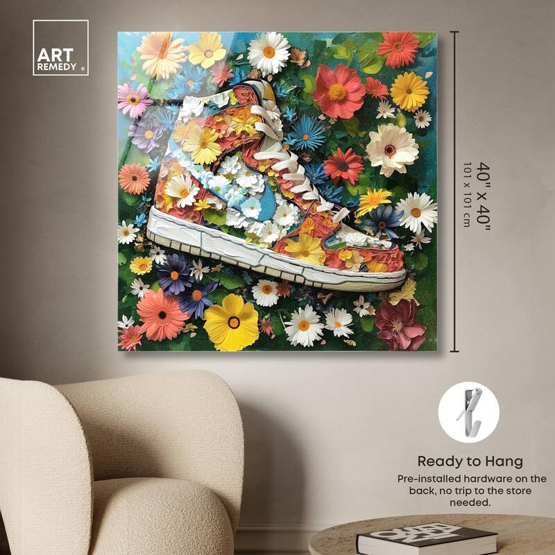 Painted in Floral Sneaker Acrylic by Art Remedy, Ready to Hang