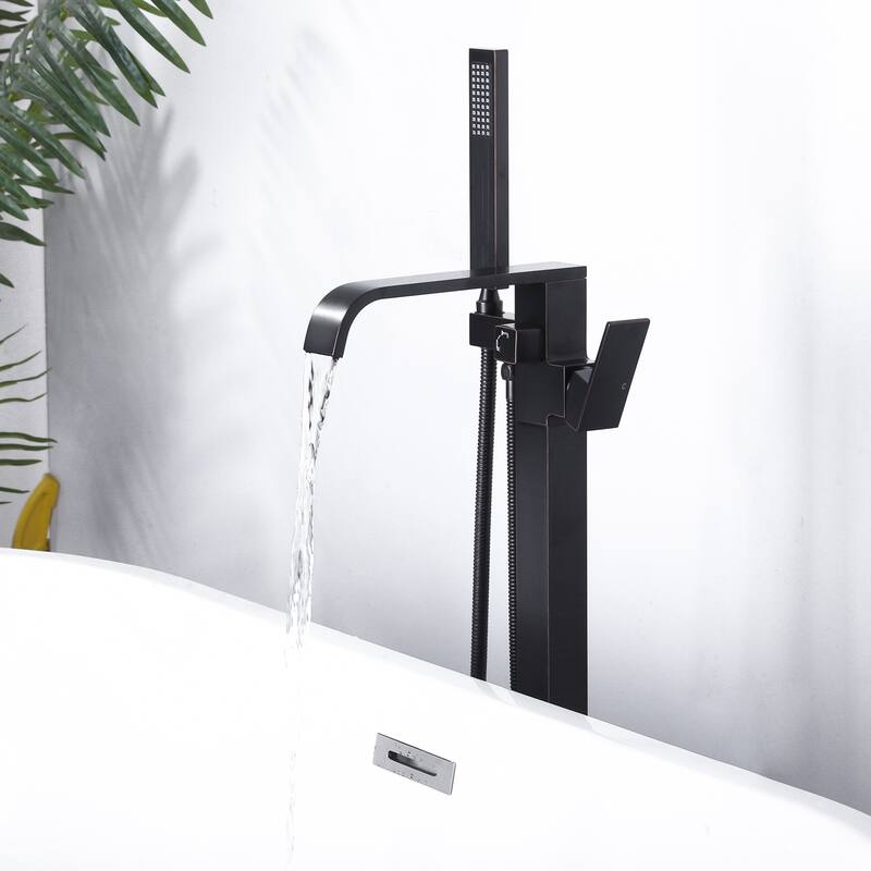 WOWOW Waterfall Single-Handle Freestanding Tub Faucet with Handshower