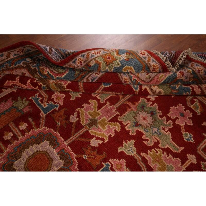All-Over Red Oushak Indian Area Rug Handmade Wool Carpet - 8'10"x 11'8"
