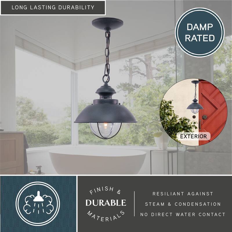 Harwich 1 Light Gray Coastal Outdoor Barn Dome Pendant Clear Glass - 10-in W x 10.75-in H x 10-in D