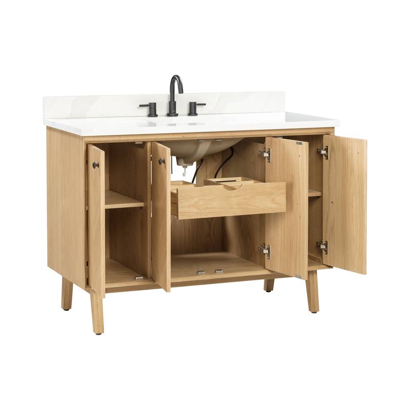 Avanity Adele 49 in. Vanity Combo in Natural Oak finish with Calacatta Quartz Top