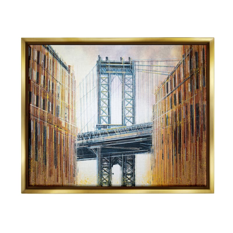 Stupell Modern Urban Bridge Framed Floater Canvas Wall Art Design by Marc Todd - 31 x 25 - Gold