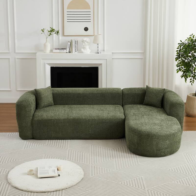 L-Shaped Modular Sectional Sofa, Comfy Chenille Boneless Cloud Couch, Corner Deep Seat Sofa with 2 Throw Pillows