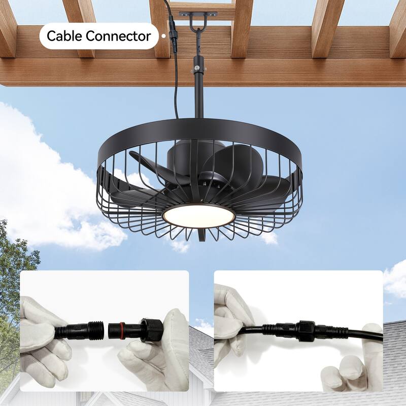 19" Waterproof Plug-in Outdoor Ceiling Fan with Light and Remote(5-Blade)