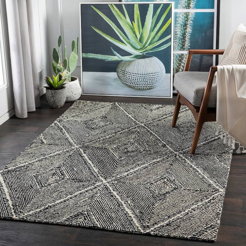 Livabliss Maroc Moroccan Diamond Hand Tufted Area Rug - 10' x 14' - Black/Beige