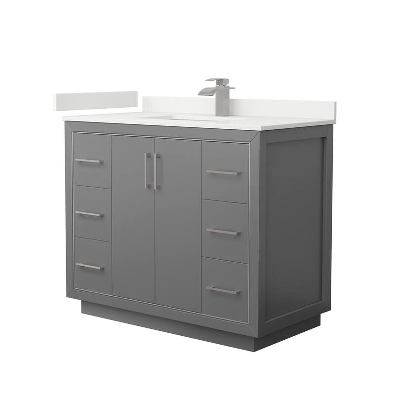 Wyndham Collection WCF111142S-QTZ-UNSMXX Icon 42" Free Standing Single - Dark Gray / White Quartz Top / Brushed Nickel