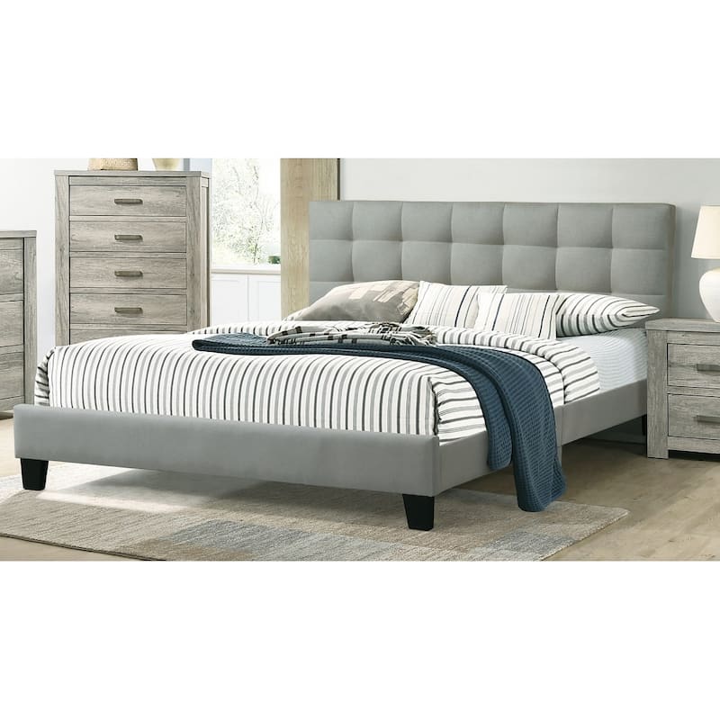 Contemporary 1pc Eastern King Size Bed Grey Polyfiber Tufted Headboard Platform Bedframe Bedroom Furniture