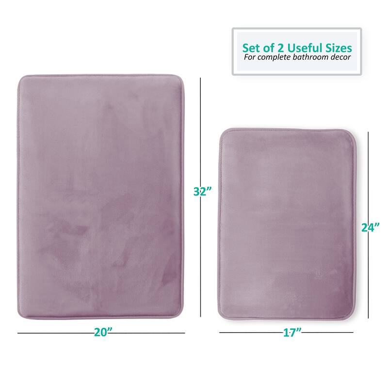 Clara Clark Ultra Soft Plush Bathroom Rug - Non-Slip, Velvet, Memory Foam Bath Mat - Set of 2