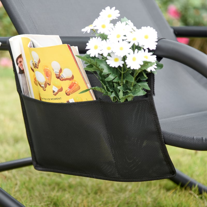 Outdoor Rocking Chaise Lounge Chair with Headrest Armrests and Side Pocket Breathable Mesh Recliner - 59" L x 24.5" W x 34.75" H